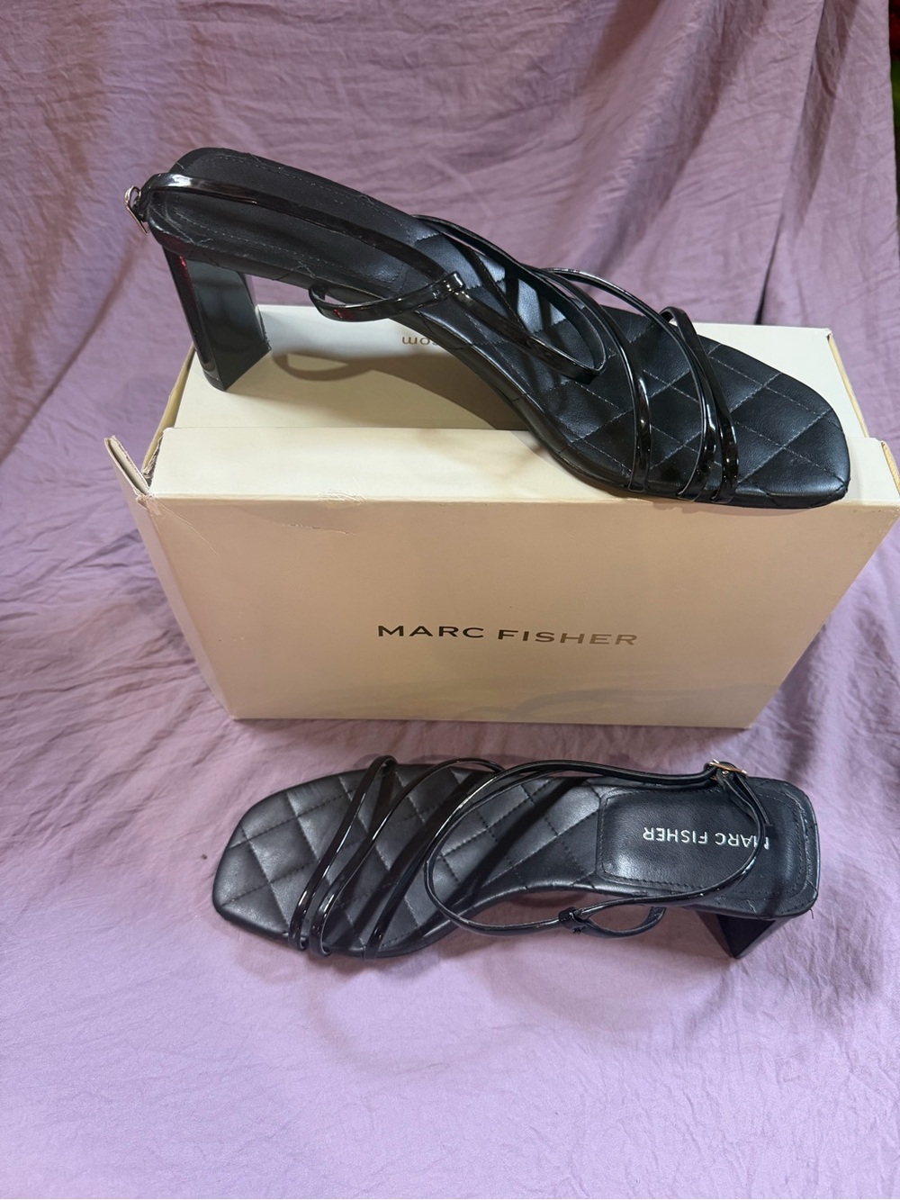 Marc Fisher Black Quilted Strappy Block Heels